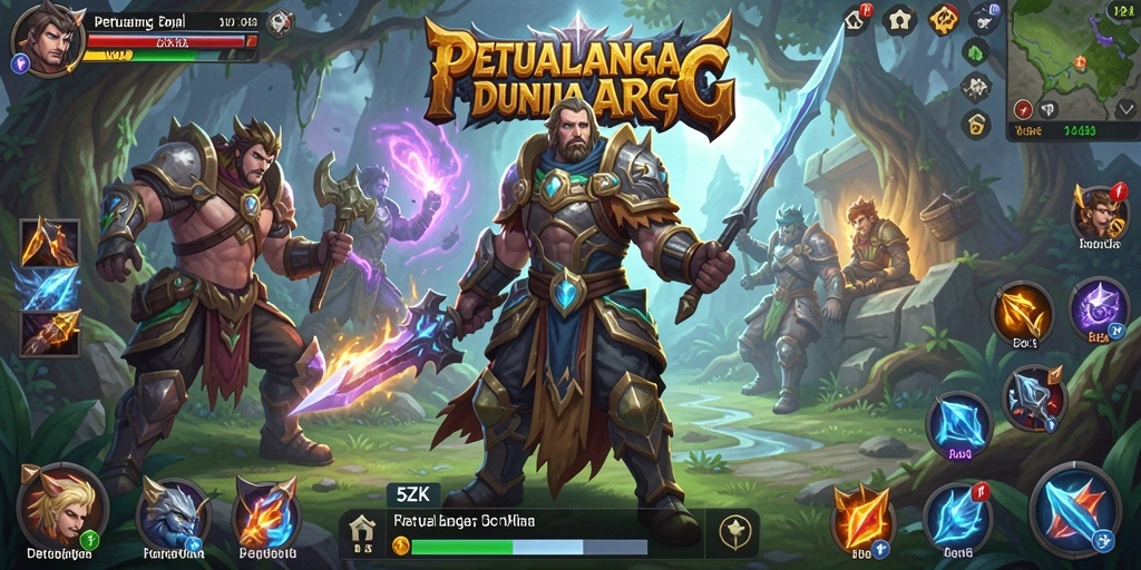 Screenshot utama dari 5ZK menunjukkan karakter bertarung melawan monster di dunia fantasi.