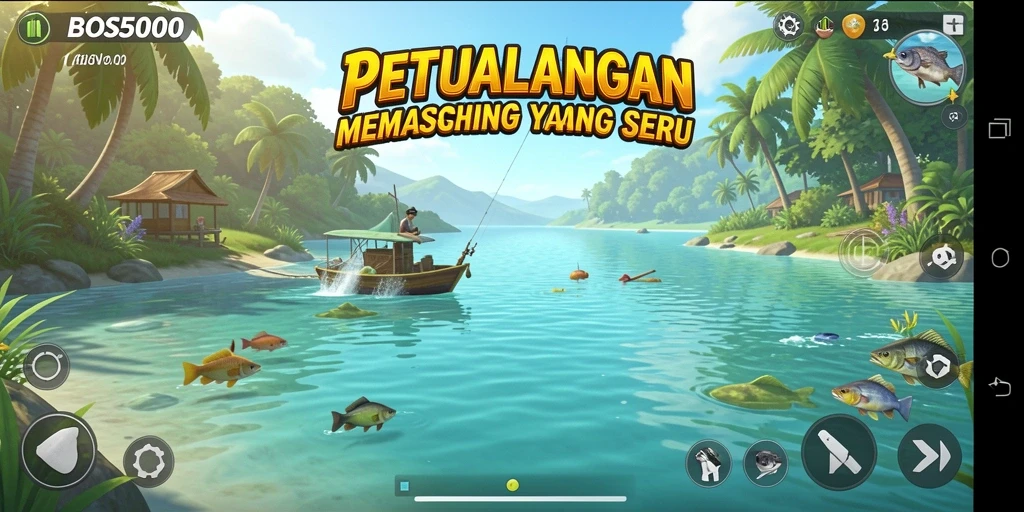 Tampilan gameplay BOS5000 dengan suasana memancing yang mendebarkan.