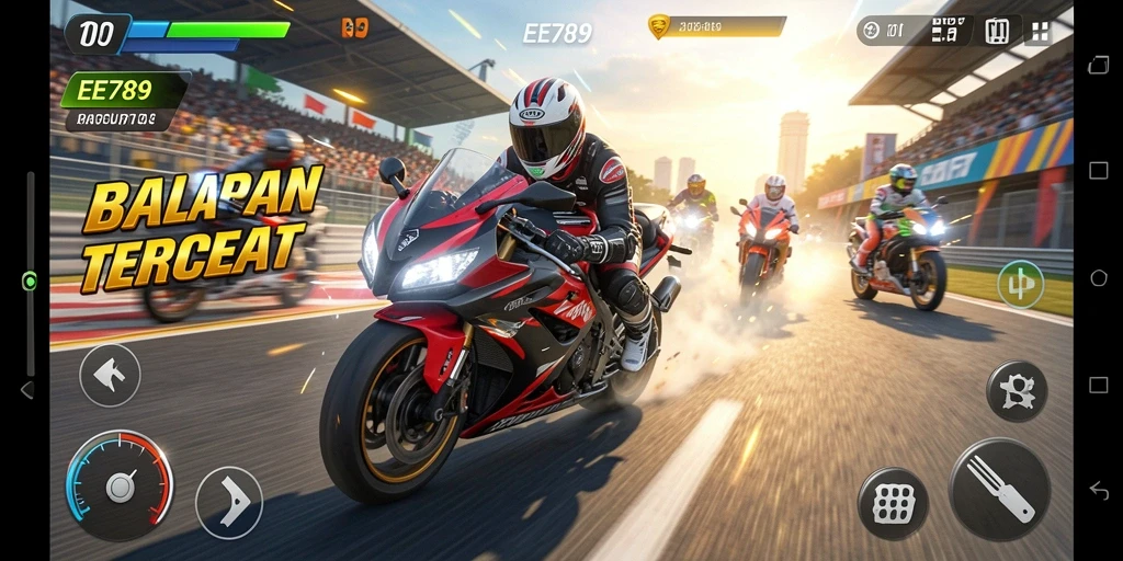 Tampilan gameplay Motor Racing yang mendebarkan di EE789.
