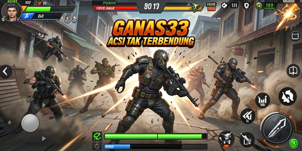 Tampilan gameplay mendebarkan dari aplikasi action GANAS33.