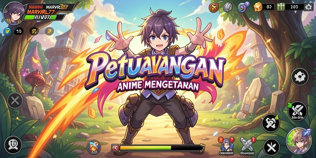 Tangkapan layar gameplay MARVRL77 menampilkan aksi seru dan karakter Anime.