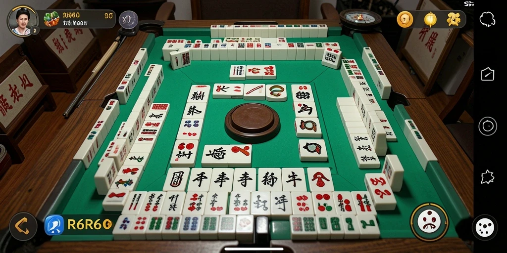 Tampilan gameplay R6R6 dengan ubin Mahjong yang berwarna-warni.