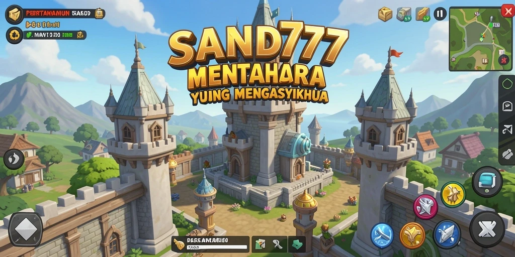 Tangkapan layar utama SAND77 yang menunjukkan aksi menara dan musuh dalam game Tower Defense.