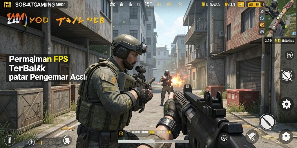 Screenshot utama dari SOBATGAMING menampilkan aksi tembak-menembak yang intens.