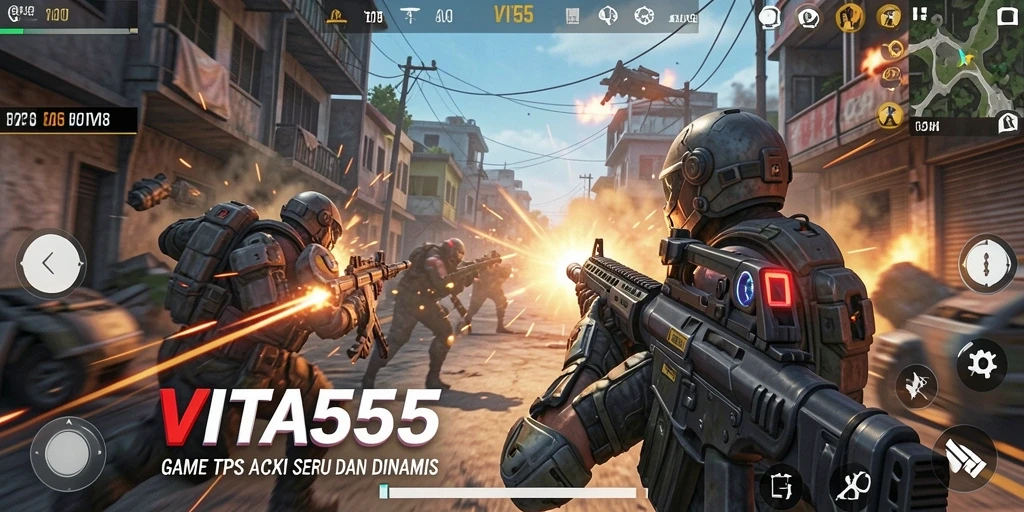 Tampilan gameplay VITA555 menampilkan aksi tembak-menembak yang mendebarkan.